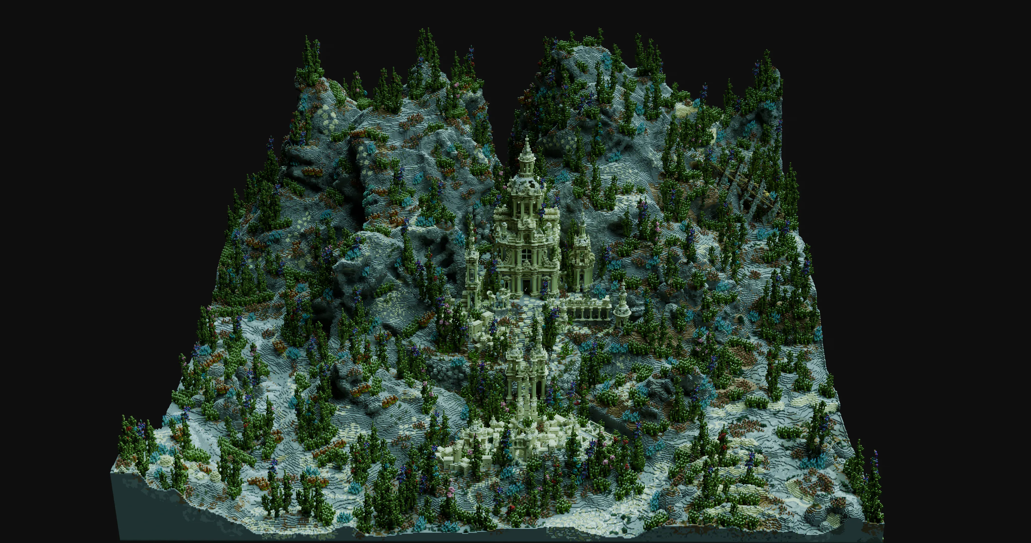 Aerial view of Aurelios showing full 609×609 underwater city and terrain