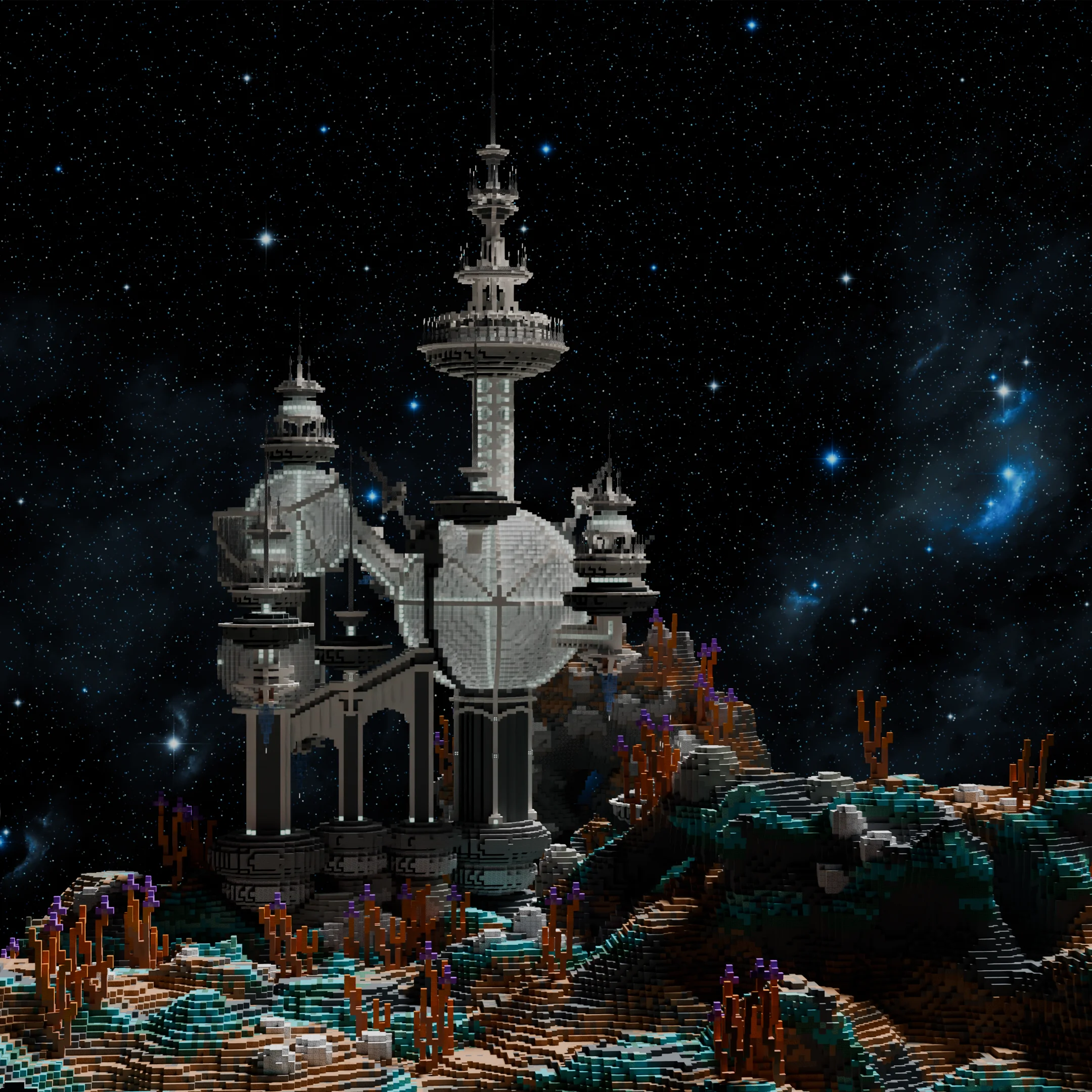 Main structure of Heliox Station sci-fi Minecraft facility