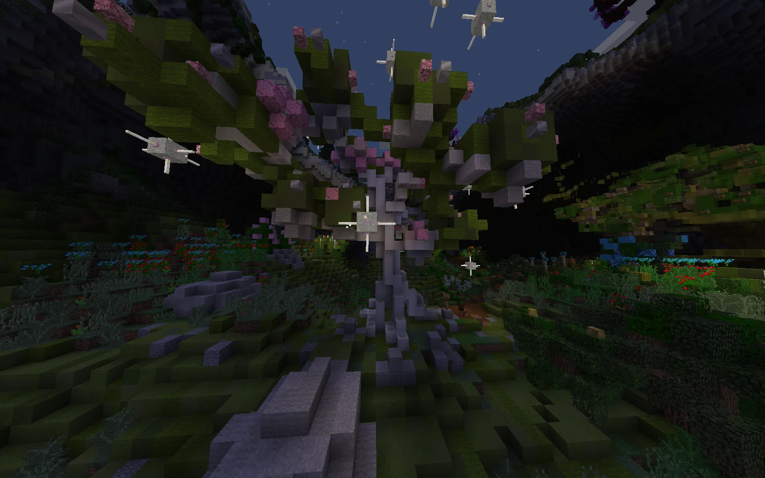 Loriostrond aerial approach showing scale of the 1,225x1,225 elven Minecraft city
