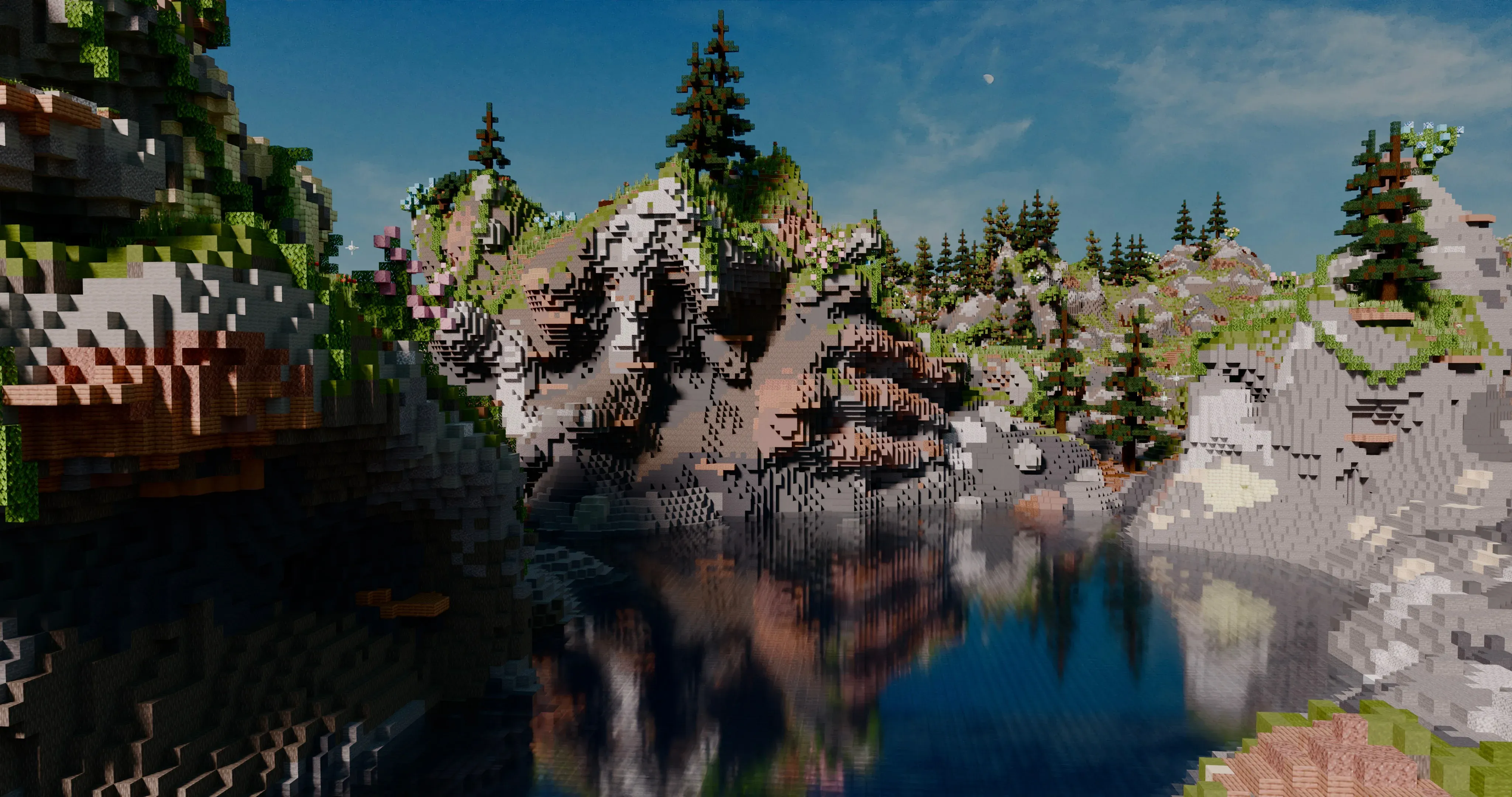Custom terrain view of Loriostrond showing sculpted cliffs, forests, and landscape composition