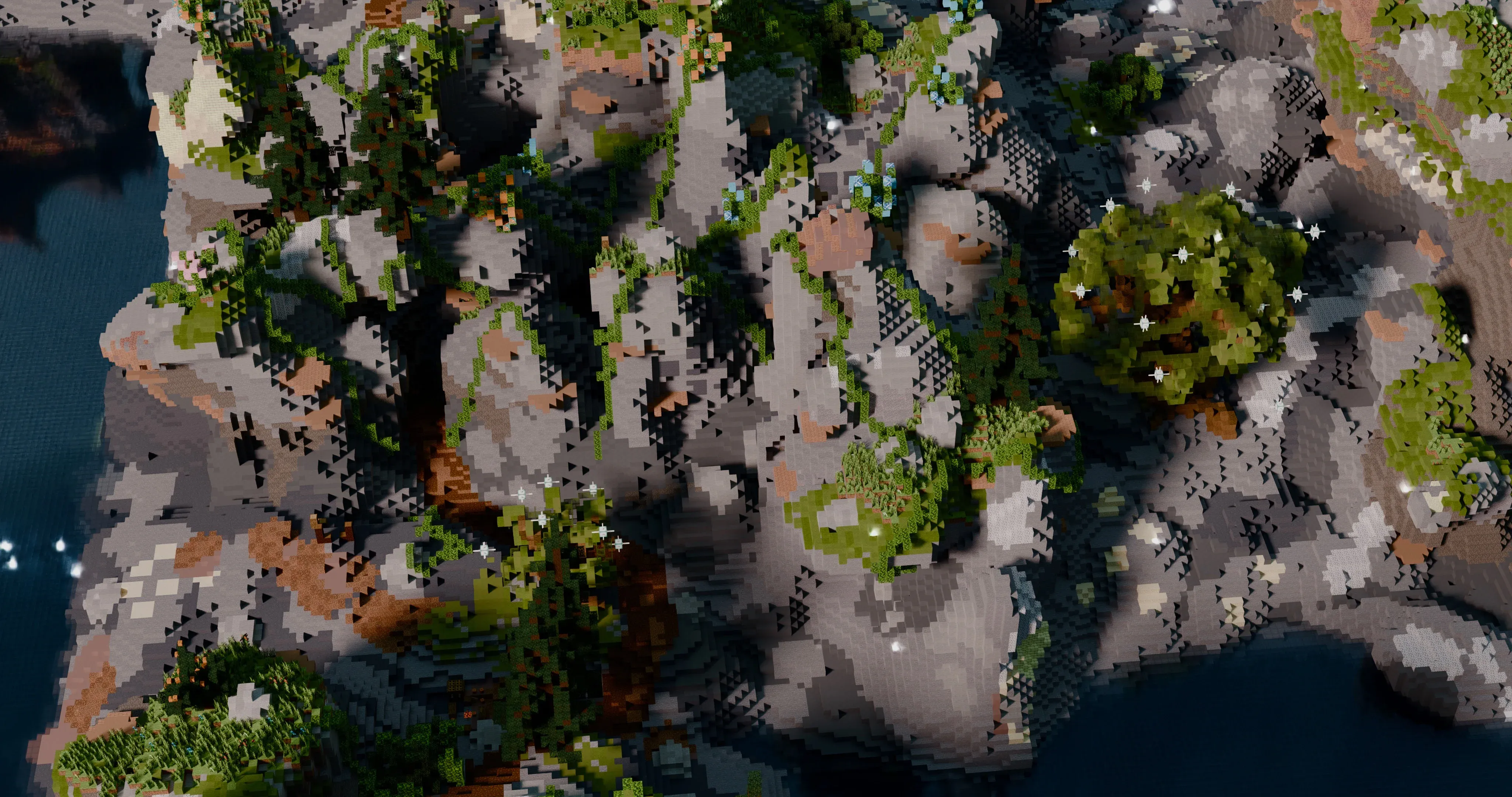 Close-up terrain detail from Loriostrond showing rock, foliage, and blending work