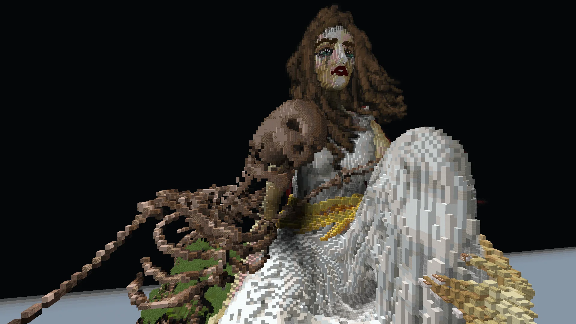 Underlying voxel skeleton structure of the Helen of Troy Minecraft sculpture