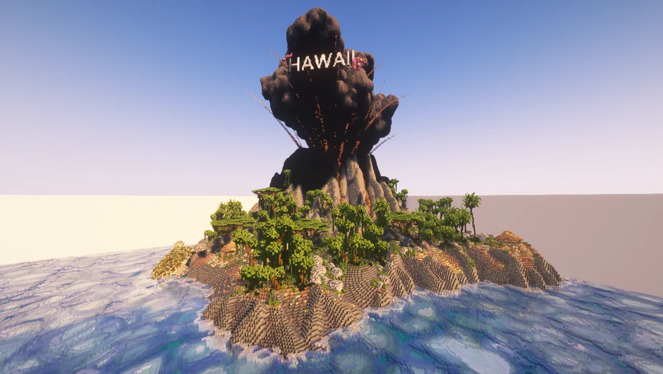 MrBeast Countries Build Competition - Hawaii region - volcanic islands, tropical coastline, and ocean environment (Hawaii1)
