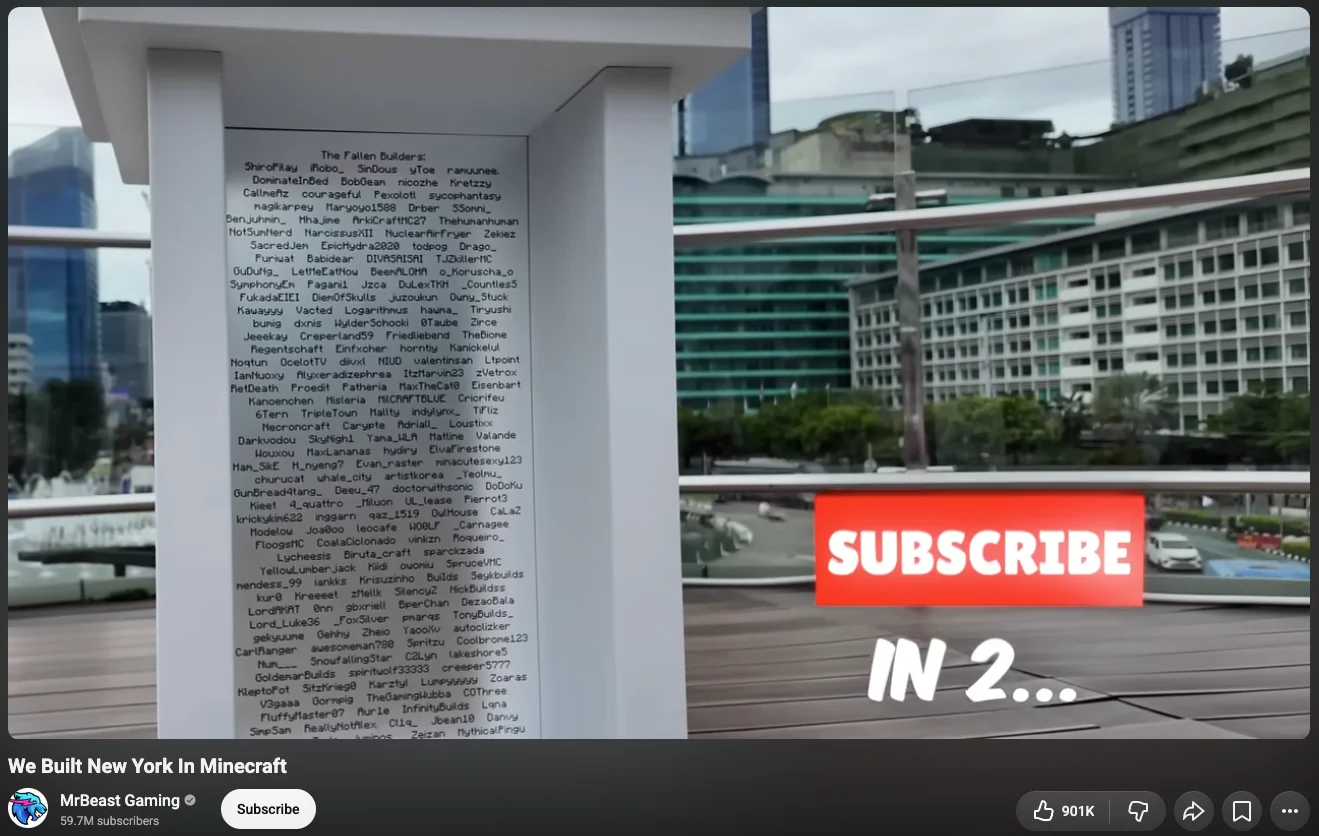 Screenshot from the MrBeast Countries Build Competition video showing lakeshore5's team involvement in the project