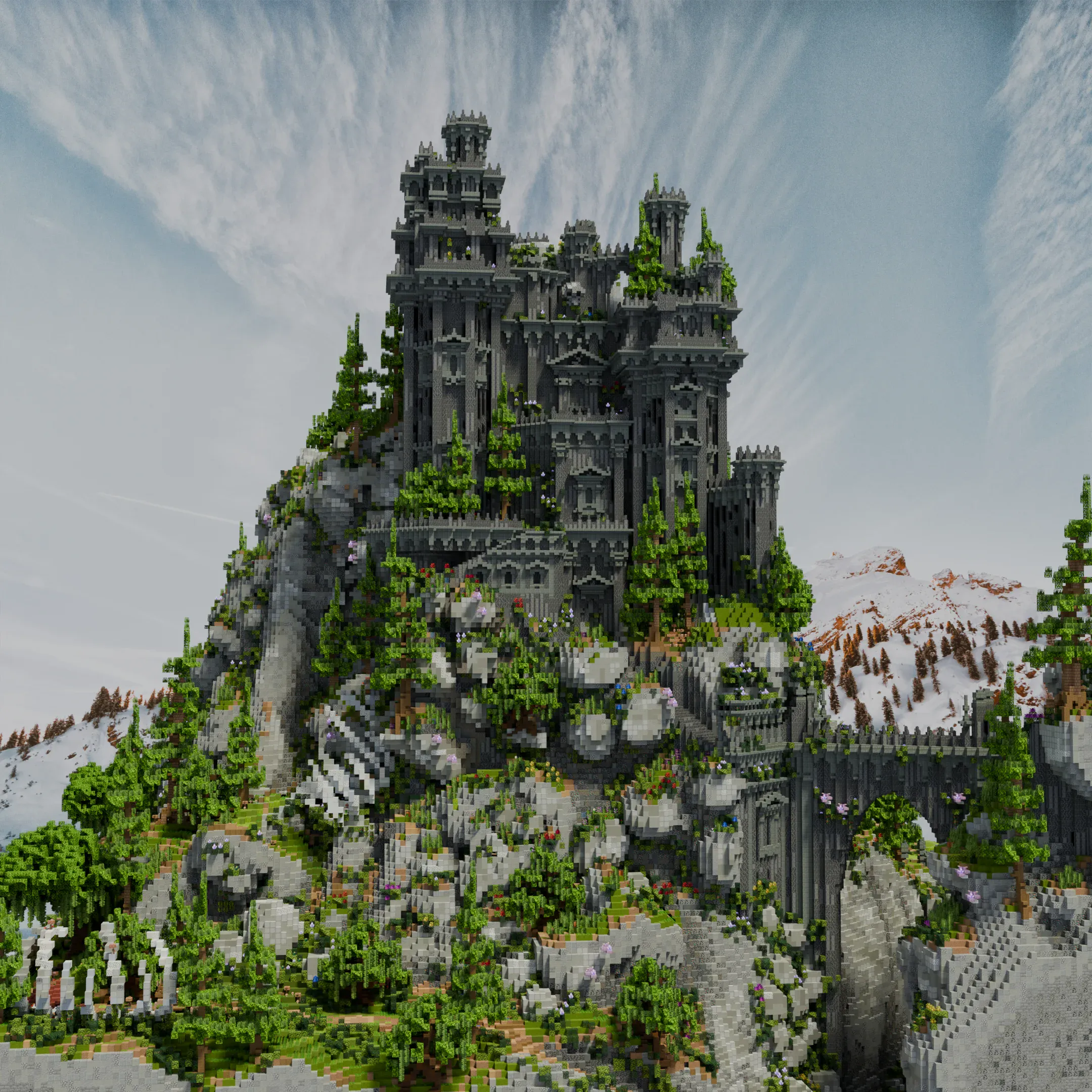 Side elevation of the Skull Castle gothic Minecraft fortress