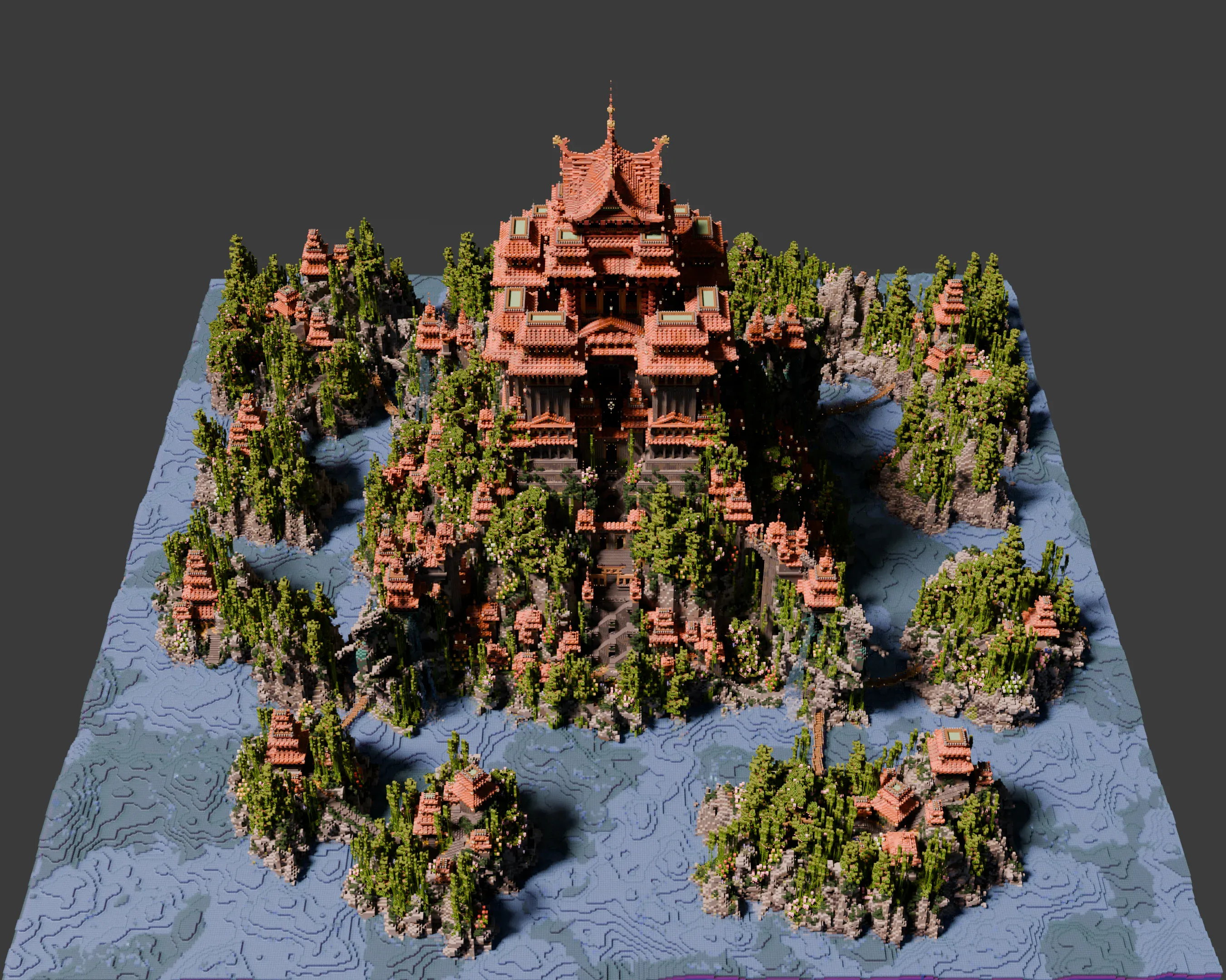Aerial view of Yuanhua Pagoda showing full grounds, landscaping, and tower composition